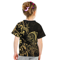 Gold And Black Aotearoa Horse Racing Kid T Shirt NZ Maori Pattern LT14 - Polynesian Pride