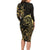 Gold And Black Aoteara Horse Racing Long Sleeve Bodycon Dress NZ Maori Pattern