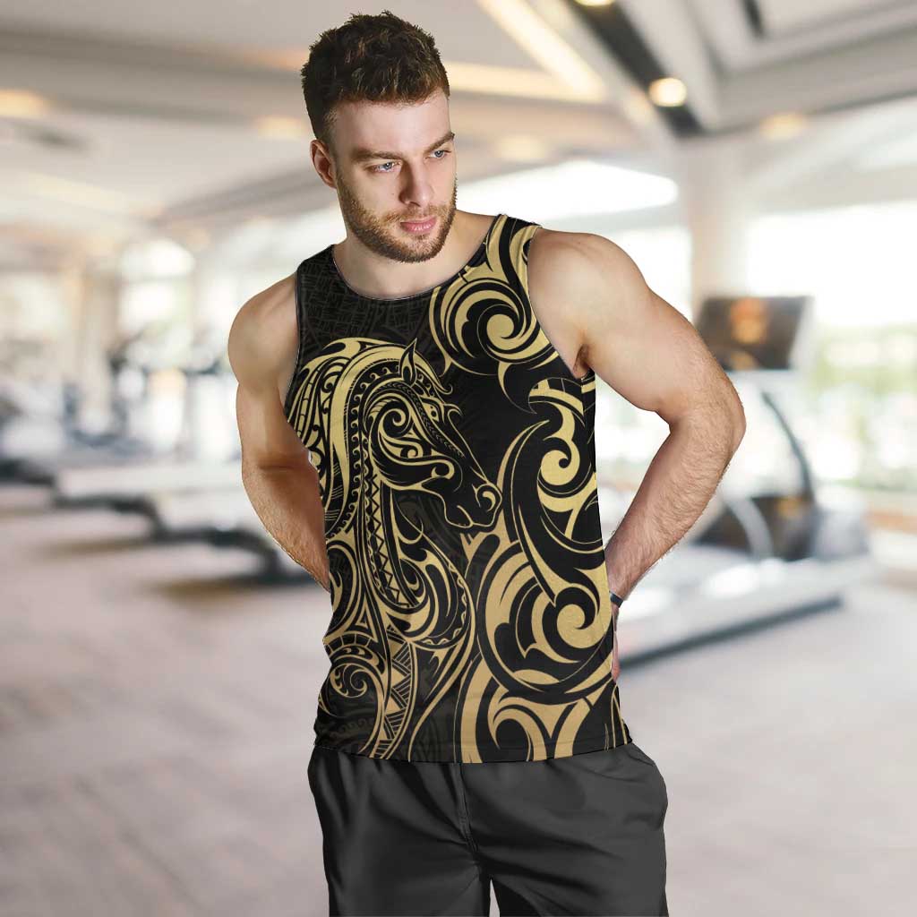 Gold And Black Aoteara Horse Racing Men Tank Top NZ Maori Pattern