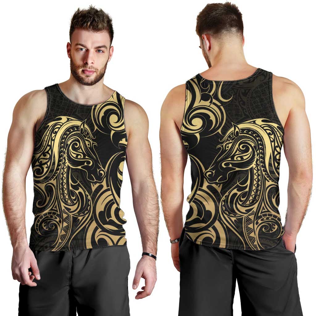 Gold And Black Aoteara Horse Racing Men Tank Top NZ Maori Pattern