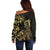 Gold And Black Aoteara Horse Racing Off Shoulder Sweater NZ Maori Pattern