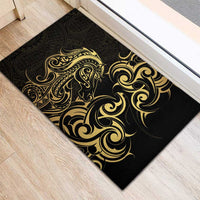 Gold And Black Aoteara Horse Racing Rubber Doormat NZ Maori Pattern