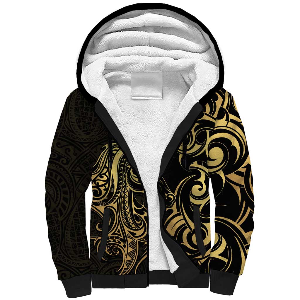 Gold And Black Aoteara Horse Racing Sherpa Hoodie NZ Maori Pattern