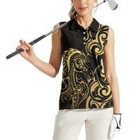 Gold And Black Aoteara Horse Racing Women Sleeveless Polo Shirt NZ Maori Pattern