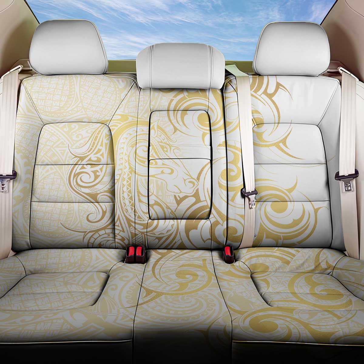 Gold And White Aoteara Horse Racing Back Car Seat Cover NZ Maori Pattern