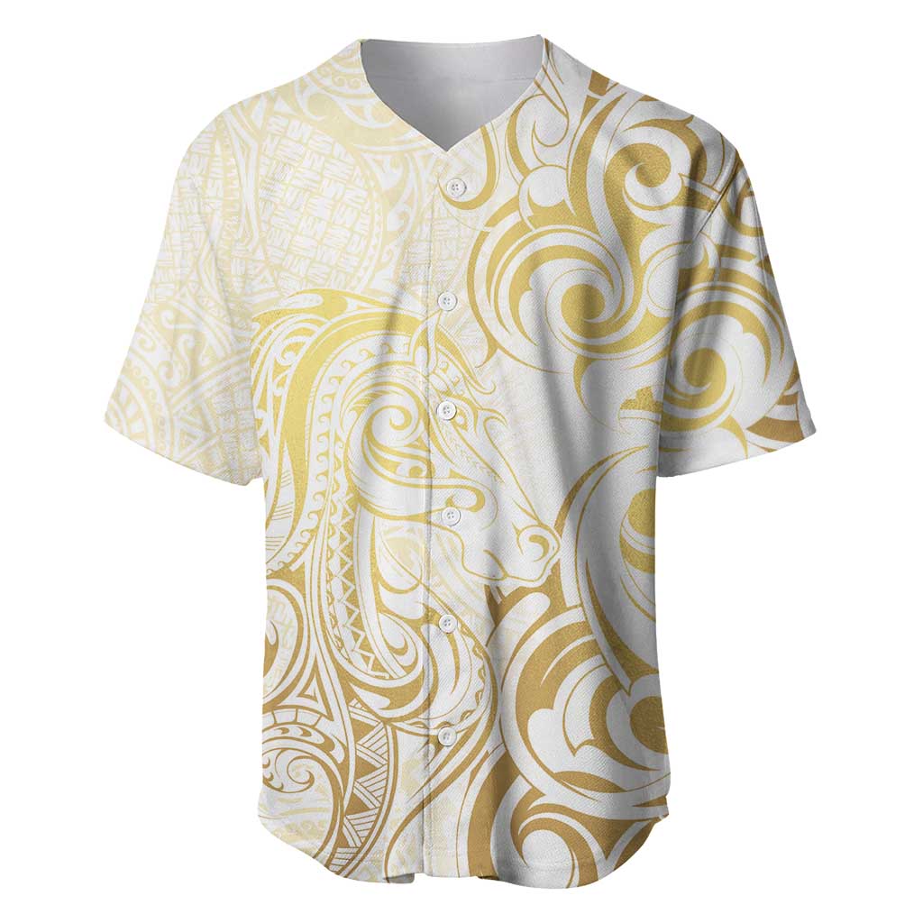 Gold And White Aotearoa Horse Racing Baseball Jersey NZ Maori Pattern LT14 White - Polynesian Pride