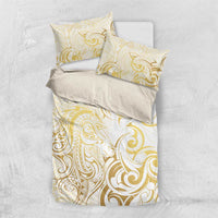 Gold And White Aoteara Horse Racing Bedding Set NZ Maori Pattern