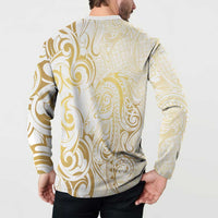 Gold And White Aotearoa Horse Racing Button Sweatshirt NZ Maori Pattern LT14 - Polynesian Pride