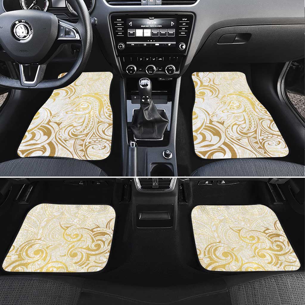 Gold And White Aoteara Horse Racing Car Mats NZ Maori Pattern