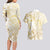 Gold And White Aoteara Horse Racing Couples Matching Long Sleeve Bodycon Dress and Hawaiian Shirt NZ Maori Pattern