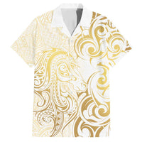 Gold And White Aotearoa Horse Racing Family Matching Off Shoulder Maxi Dress and Hawaiian Shirt NZ Maori Pattern LT14 Dad's Shirt - Short Sleeve White - Polynesian Pride