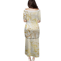 Gold And White Aotearoa Horse Racing Family Matching Puletasi and Hawaiian Shirt NZ Maori Pattern LT14 - Polynesian Pride