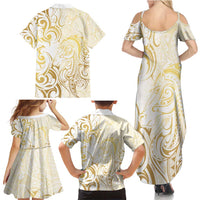 Gold And White Aotearoa Horse Racing Family Matching Summer Maxi Dress and Hawaiian Shirt NZ Maori Pattern LT14 - Polynesian Pride