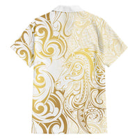Gold And White Aotearoa Horse Racing Family Matching Summer Maxi Dress and Hawaiian Shirt NZ Maori Pattern LT14 - Polynesian Pride