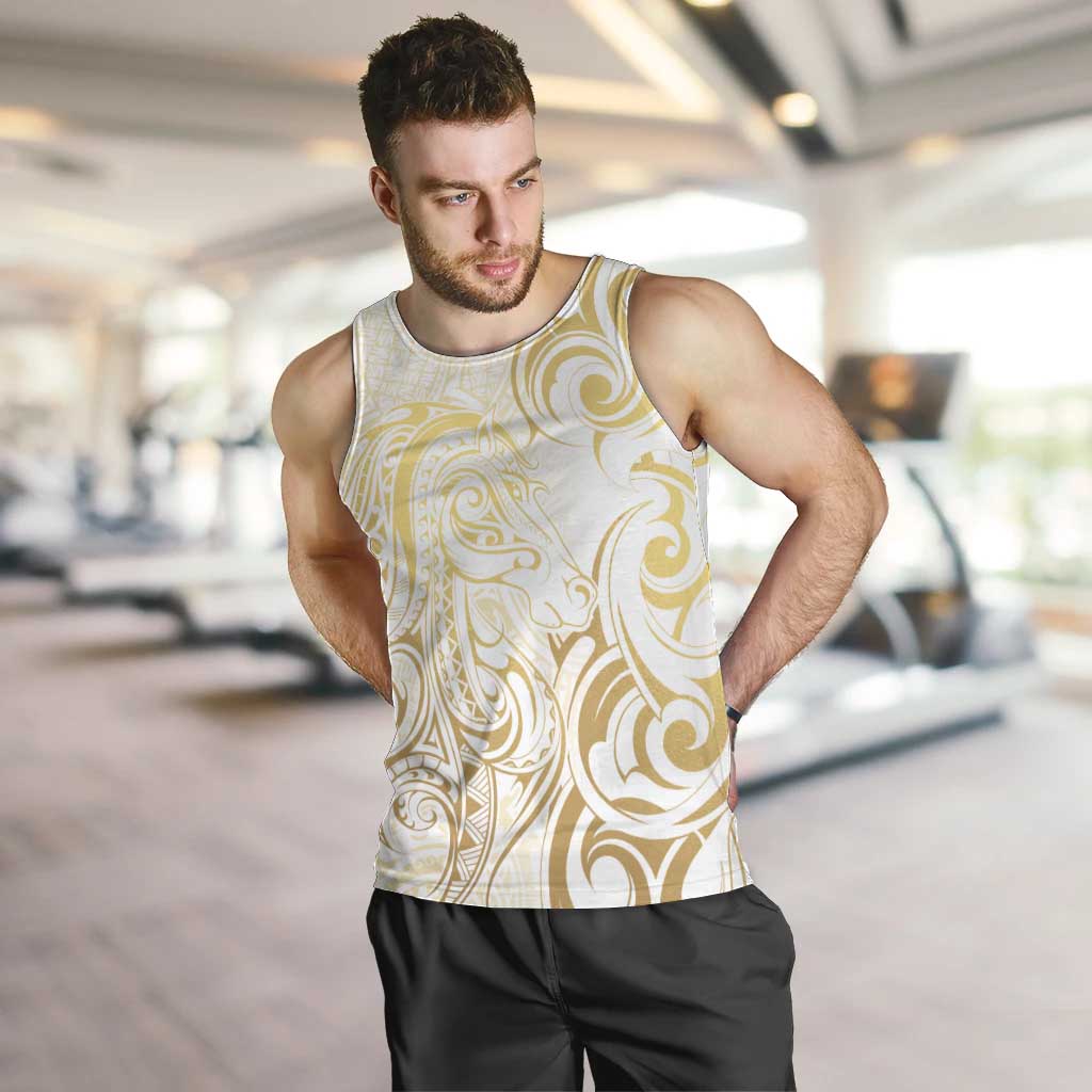 Gold And White Aoteara Horse Racing Men Tank Top NZ Maori Pattern