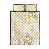 Gold And White Aoteara Horse Racing Quilt Bed Set NZ Maori Pattern