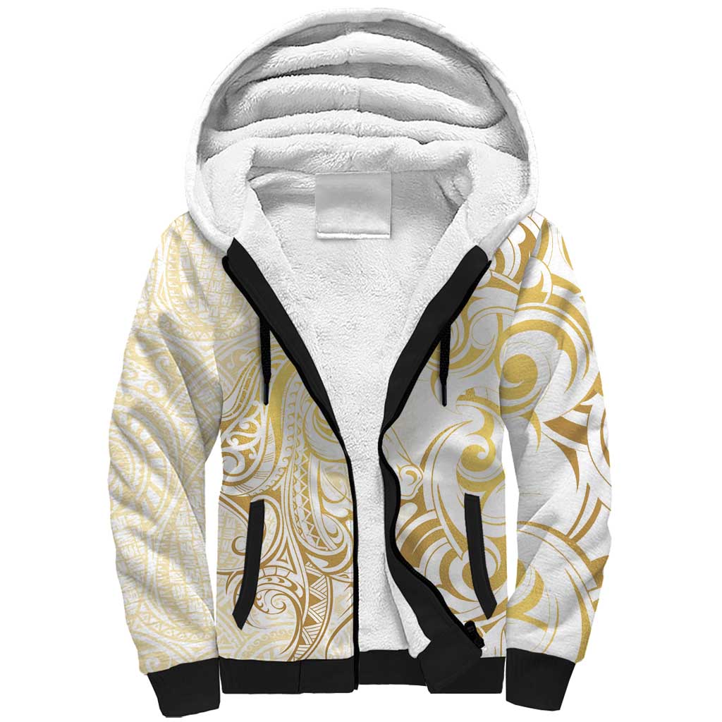 Gold And White Aoteara Horse Racing Sherpa Hoodie NZ Maori Pattern