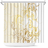 Gold And White Aotearoa Horse Racing Shower Curtain NZ Maori Pattern LT14 White - Polynesian Pride