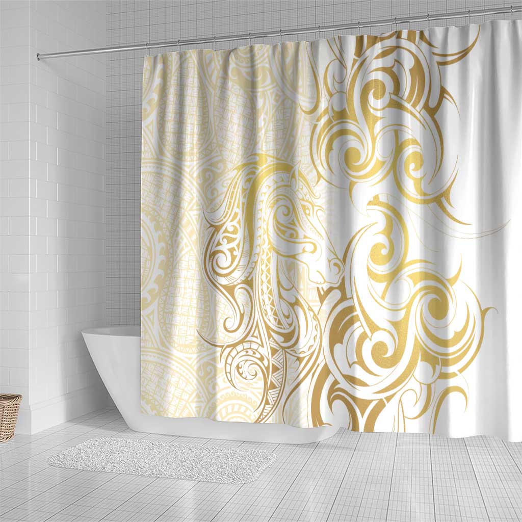 Gold And White Aotearoa Horse Racing Shower Curtain NZ Maori Pattern LT14 - Polynesian Pride