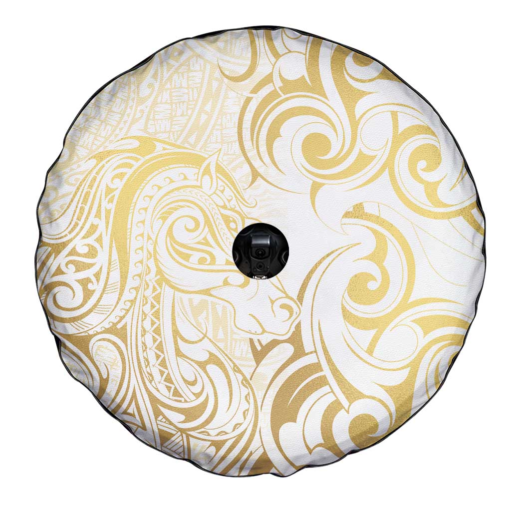 Gold And White Aoteara Horse Racing Spare Tire Cover NZ Maori Pattern