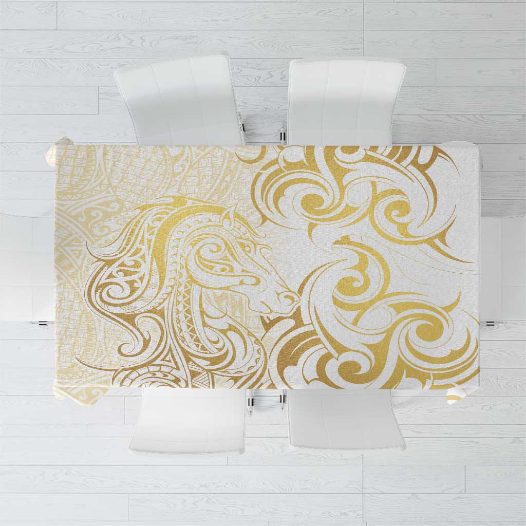Gold And White Aotearoa Horse Racing Tablecloth NZ Maori Pattern LT14 White - Polynesian Pride
