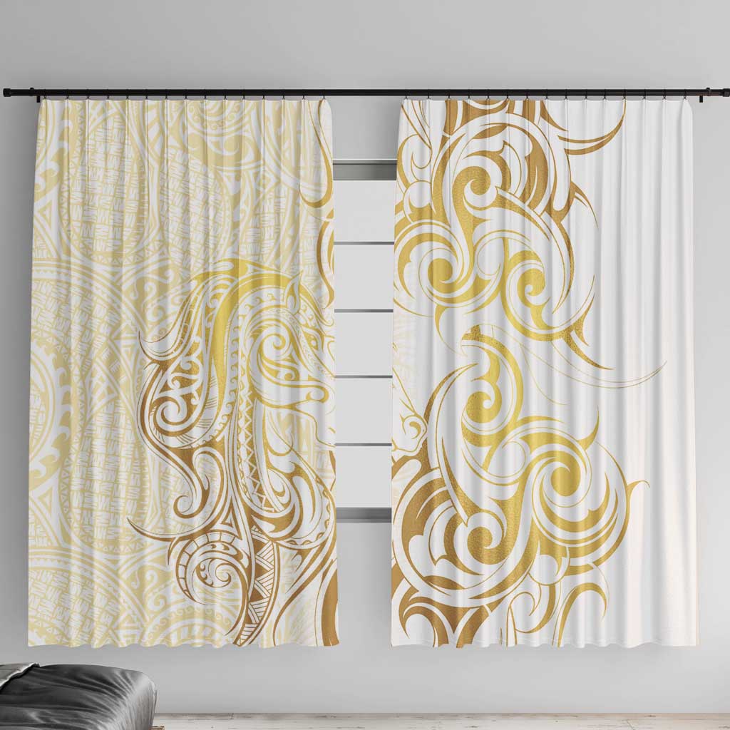 Gold And White Aoteara Horse Racing Window Curtain NZ Maori Pattern