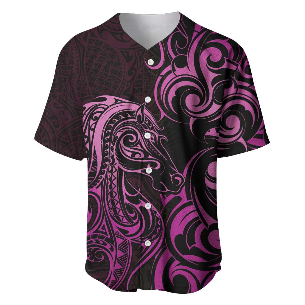 Pink Aoteara Horse Racing Baseball Jersey NZ Maori Pattern