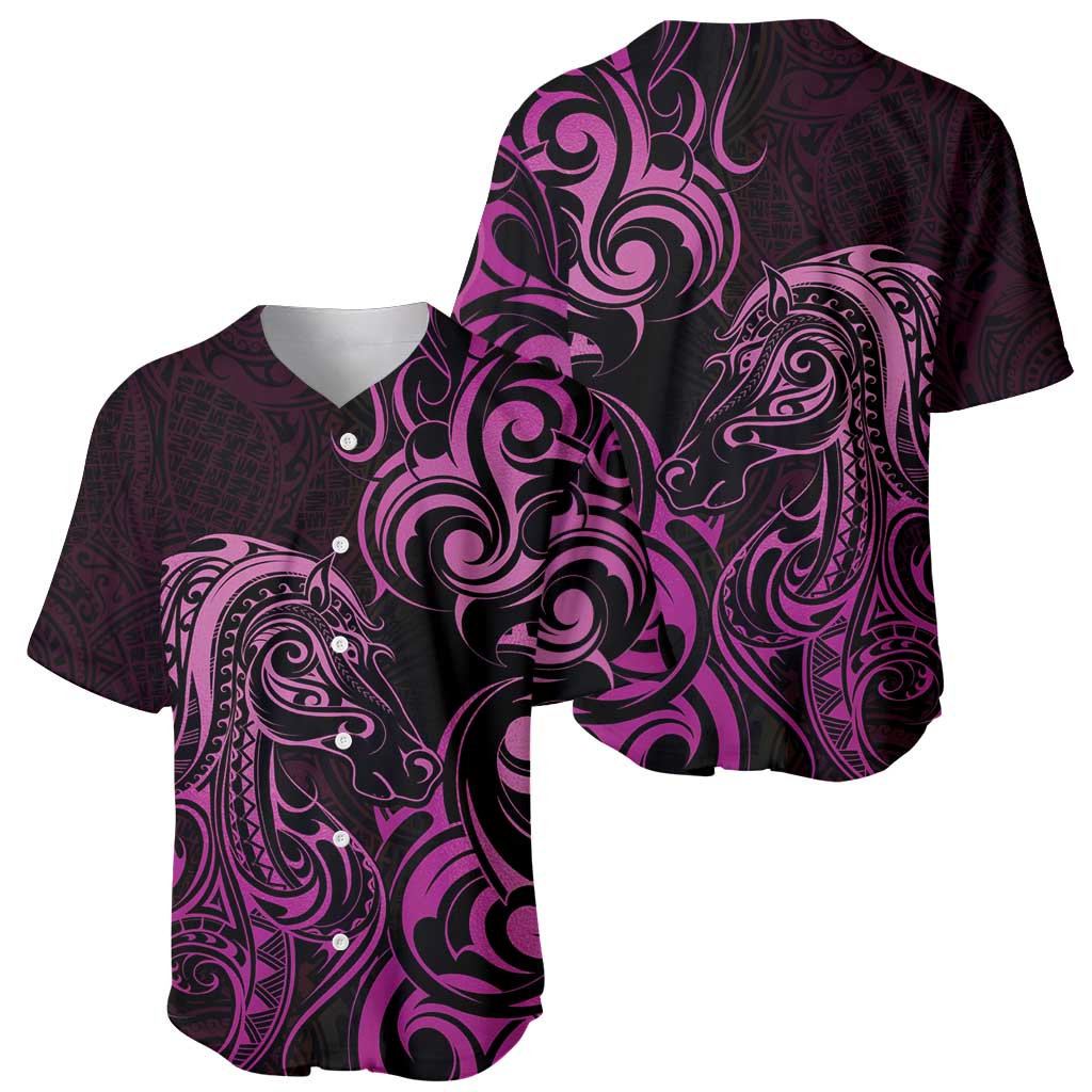 Pink Aotearoa Horse Racing Baseball Jersey NZ Maori Pattern LT14 - Polynesian Pride