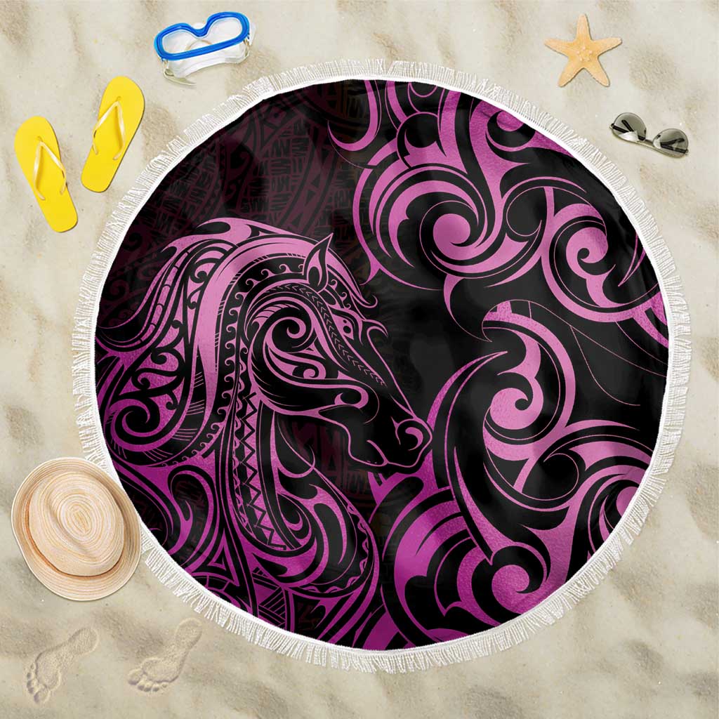 Pink Aoteara Horse Racing Beach Blanket NZ Maori Pattern