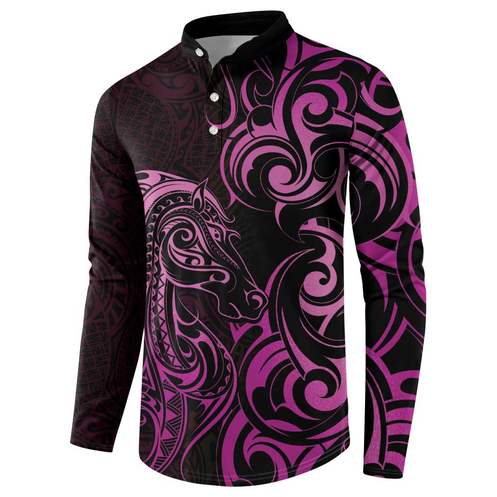 Pink Aotearoa Horse Racing Button Sweatshirt NZ Maori Pattern LT14 - Polynesian Pride