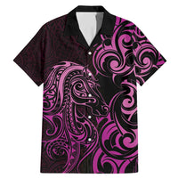Pink Aotearoa Horse Racing Family Matching Mermaid Dress and Hawaiian Shirt NZ Maori Pattern LT14 Dad's Shirt - Short Sleeve Pink - Polynesian Pride