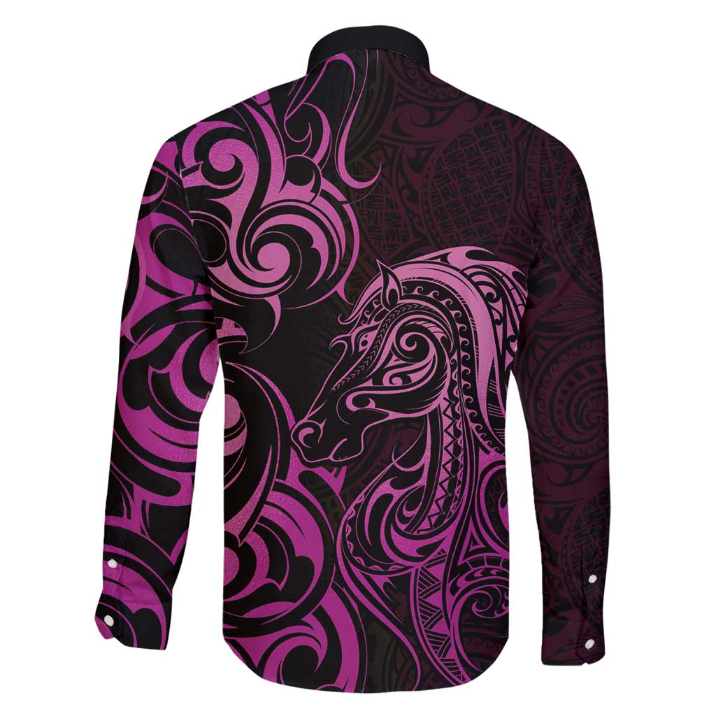 Pink Aotearoa Horse Racing Family Matching Off Shoulder Maxi Dress and Hawaiian Shirt NZ Maori Pattern LT14 - Polynesian Pride