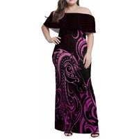 Pink Aotearoa Horse Racing Family Matching Off Shoulder Maxi Dress and Hawaiian Shirt NZ Maori Pattern LT14 Mom's Dress Pink - Polynesian Pride