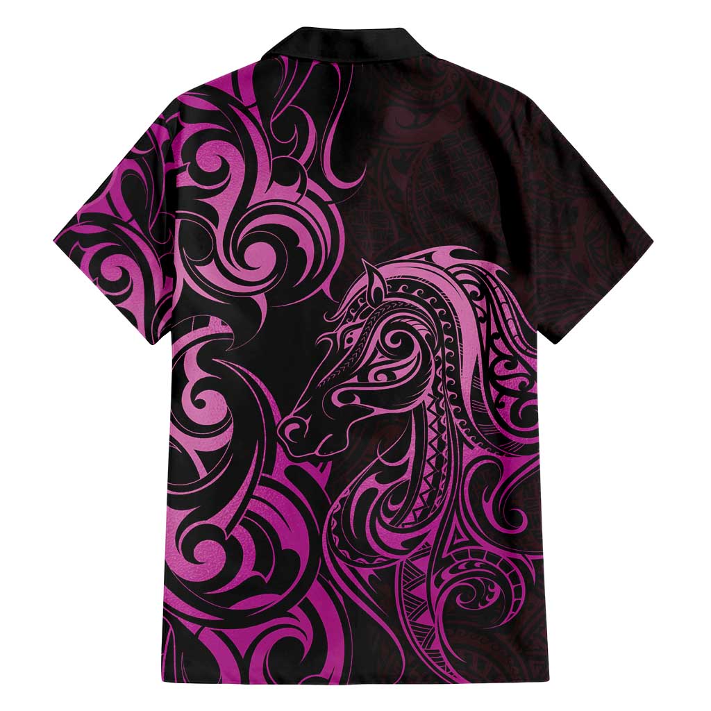 Pink Aotearoa Horse Racing Family Matching Off Shoulder Short Dress and Hawaiian Shirt NZ Maori Pattern LT14 - Polynesian Pride