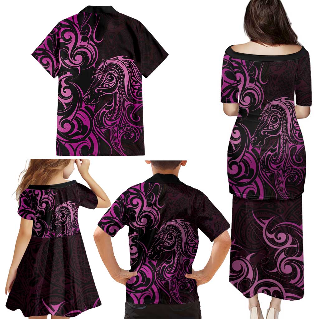 Pink Aotearoa Horse Racing Family Matching Puletasi and Hawaiian Shirt NZ Maori Pattern LT14 - Polynesian Pride
