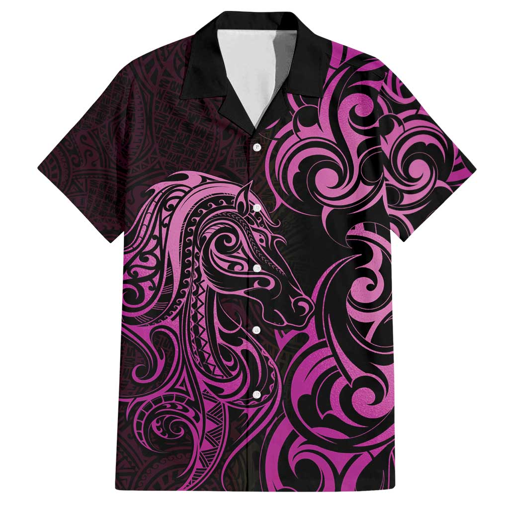 Pink Aotearoa Horse Racing Family Matching Summer Maxi Dress and Hawaiian Shirt NZ Maori Pattern LT14 Dad's Shirt - Short Sleeve Pink - Polynesian Pride