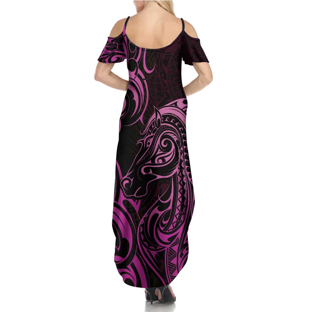 Pink Aotearoa Horse Racing Family Matching Summer Maxi Dress and Hawaiian Shirt NZ Maori Pattern LT14 - Polynesian Pride