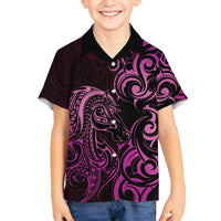 Pink Aotearoa Horse Racing Family Matching Summer Maxi Dress and Hawaiian Shirt NZ Maori Pattern LT14 Son's Shirt Pink - Polynesian Pride