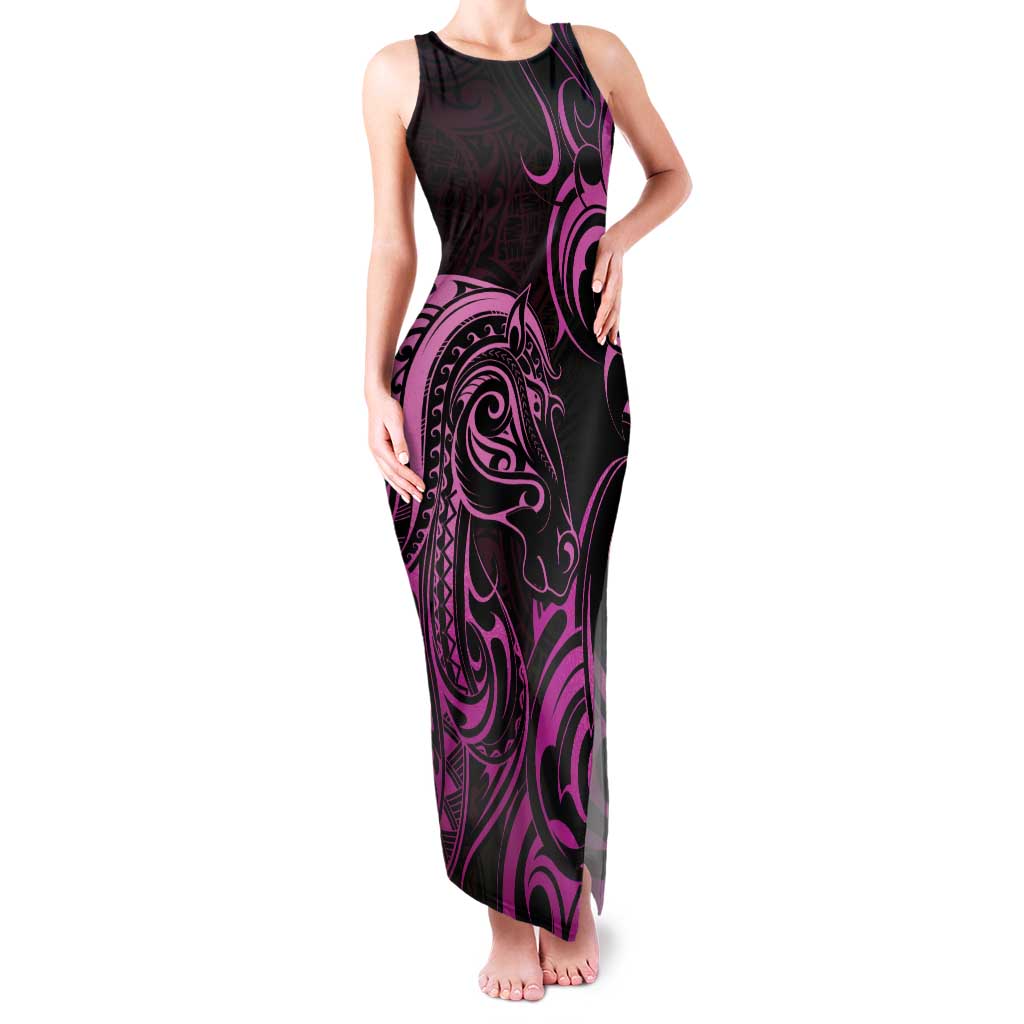 Pink Aotearoa Horse Racing Family Matching Tank Maxi Dress and Hawaiian Shirt NZ Maori Pattern LT14 Mom's Dress Pink - Polynesian Pride