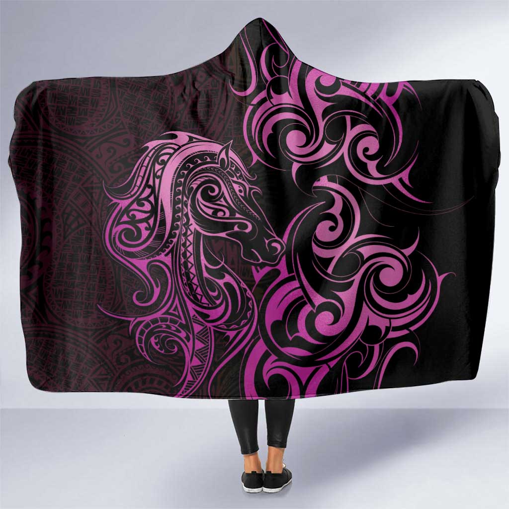 Pink Aoteara Horse Racing Hooded Blanket NZ Maori Pattern