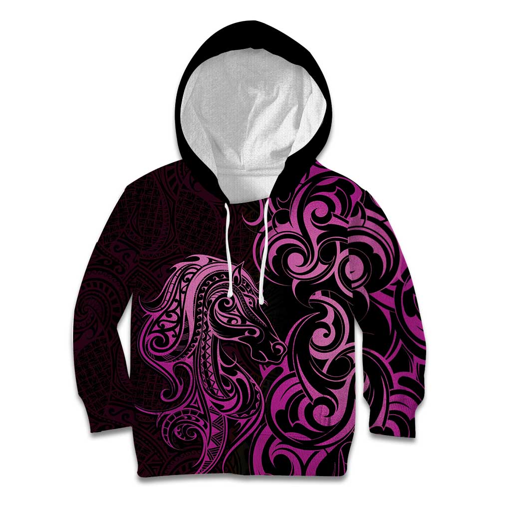 Pink Aoteara Horse Racing Kid Hoodie NZ Maori Pattern