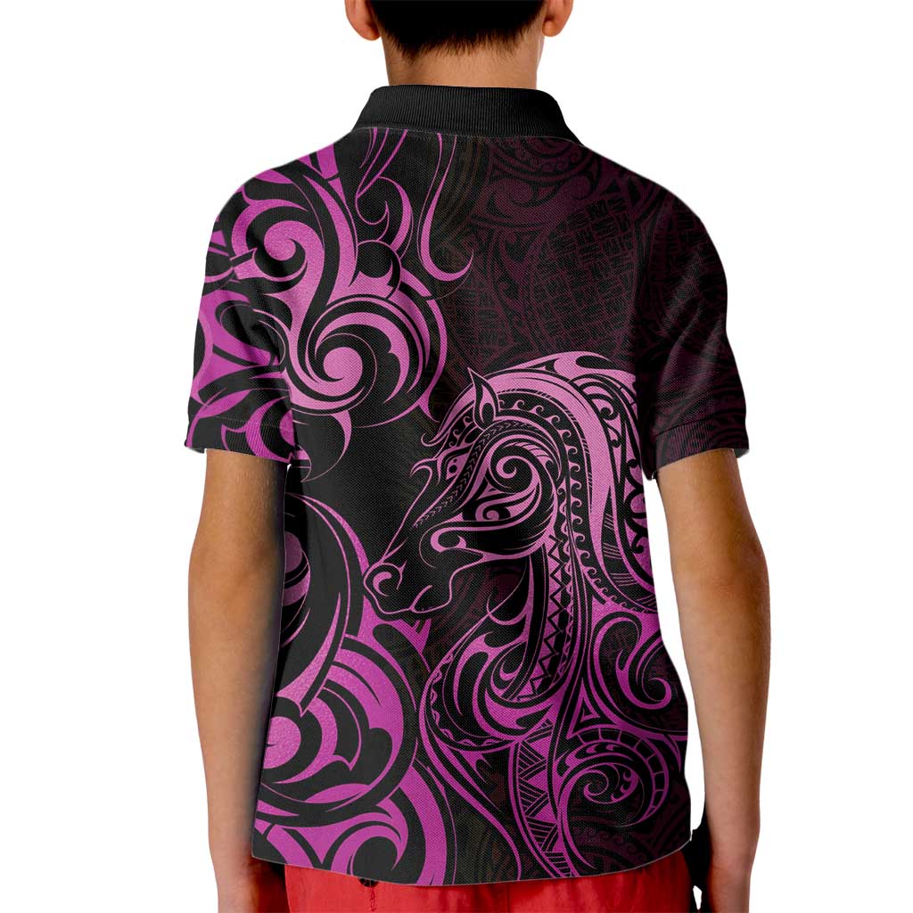 Pink Aotearoa Horse Racing Kid Polo Shirt NZ Maori Pattern LT14 - Polynesian Pride