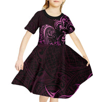Pink Aotearoa Horse Racing Kid Short Sleeve Dress NZ Maori Pattern LT14 - Polynesian Pride