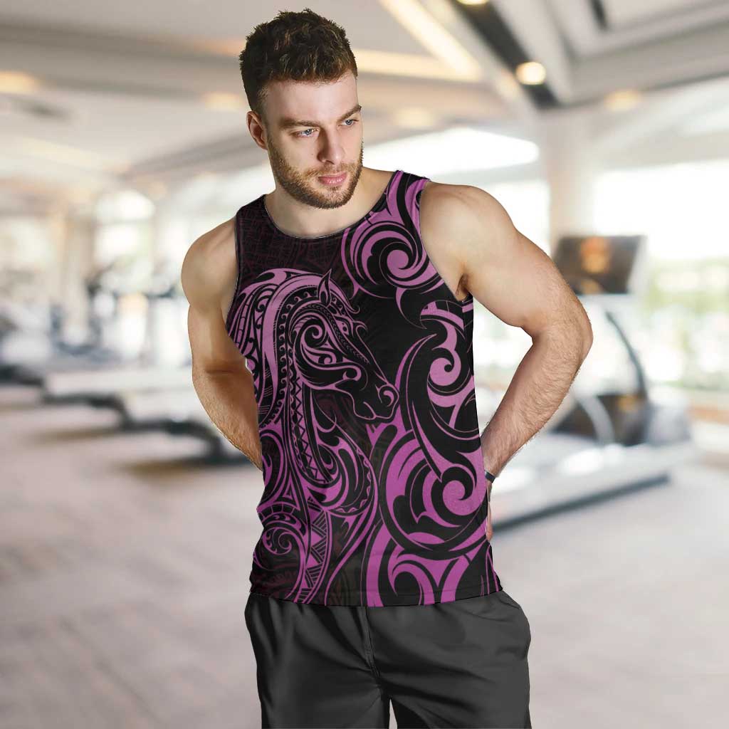 Pink Aoteara Horse Racing Men Tank Top NZ Maori Pattern