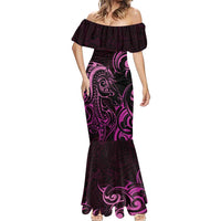 Pink Aotearoa Horse Racing Mermaid Dress NZ Maori Pattern LT14 - Polynesian Pride