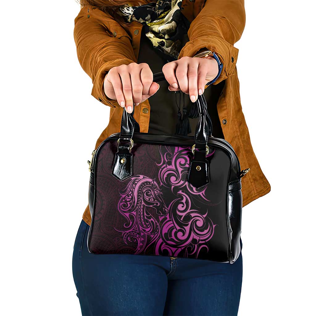 Pink Aoteara Horse Racing Shoulder Handbag NZ Maori Pattern