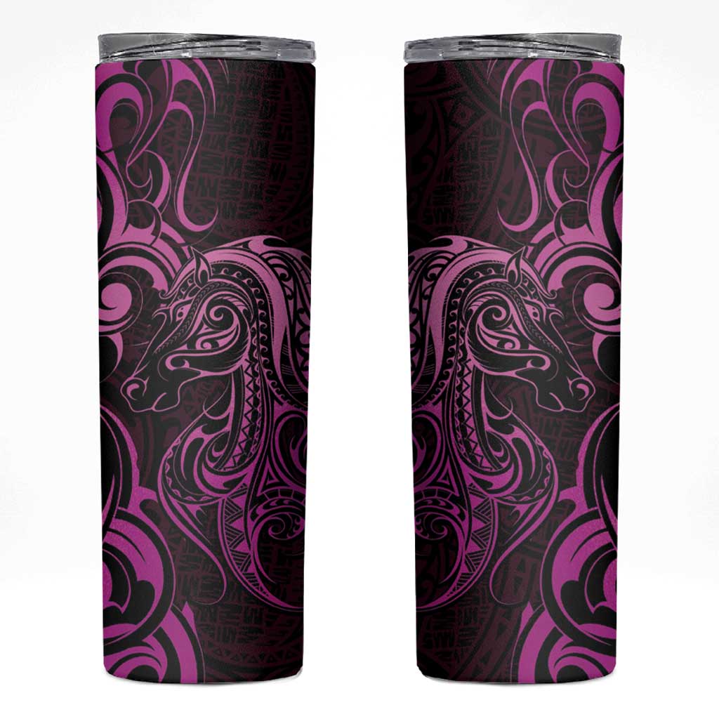 Pink Aoteara Horse Racing Skinny Tumbler NZ Maori Pattern