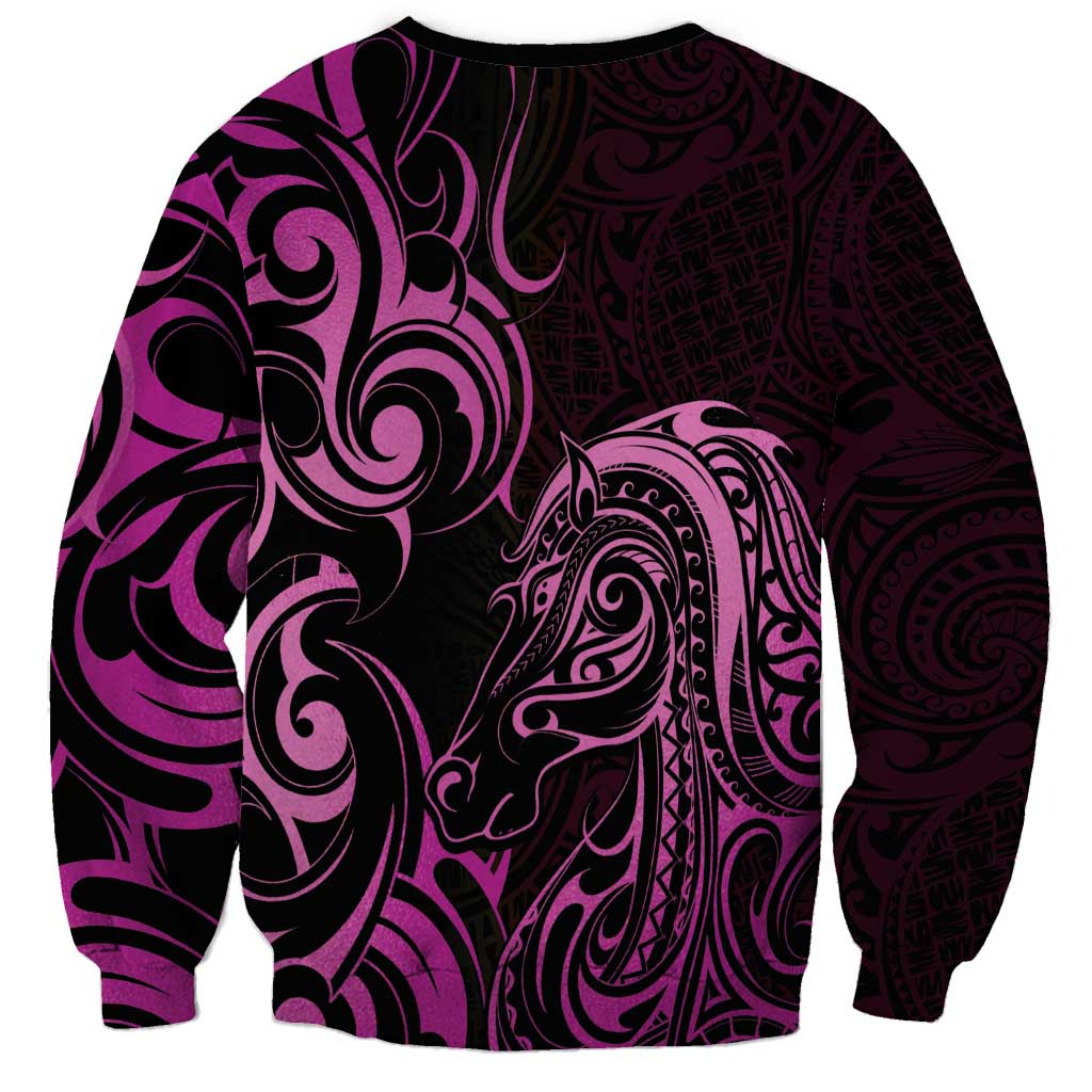 Pink Aoteara Horse Racing Sweatshirt NZ Maori Pattern