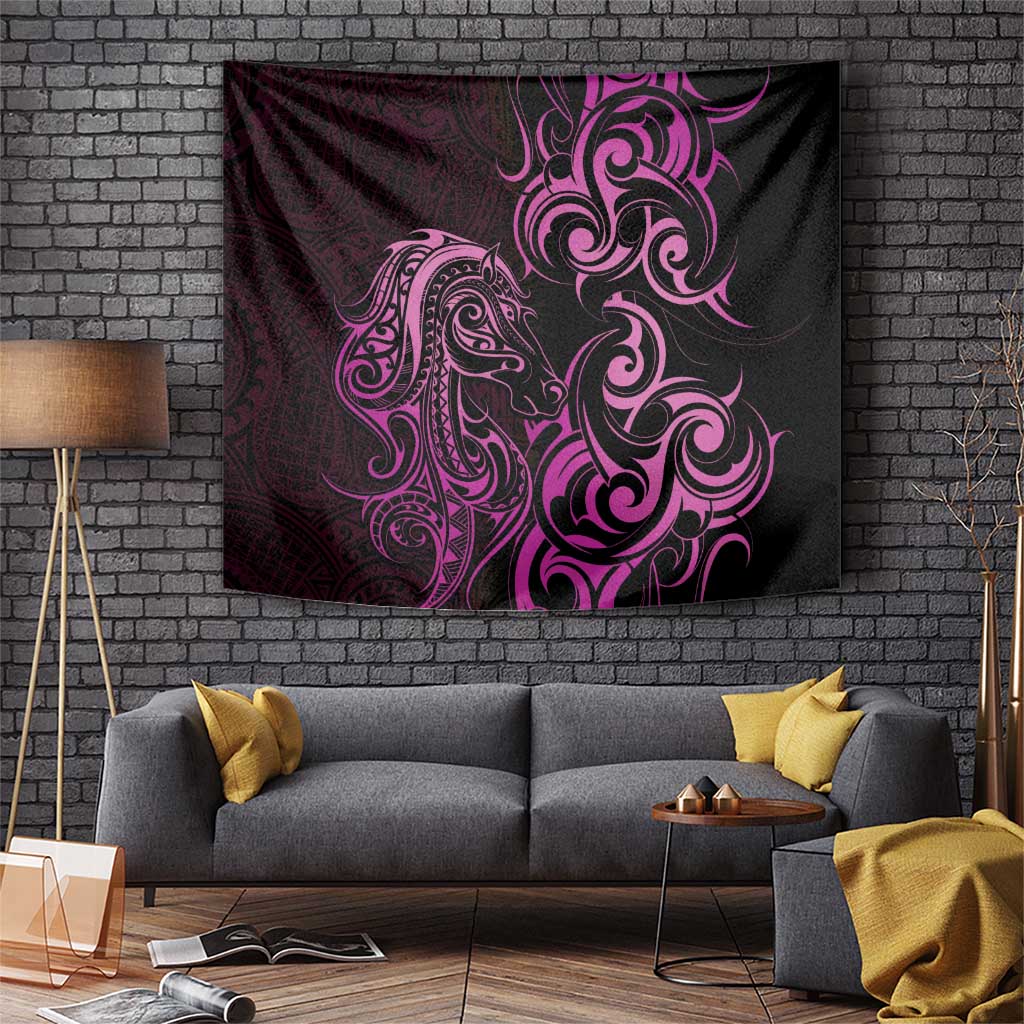 Pink Aoteara Horse Racing Tapestry NZ Maori Pattern