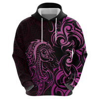 Pink Aoteara Horse Racing Zip Hoodie NZ Maori Pattern